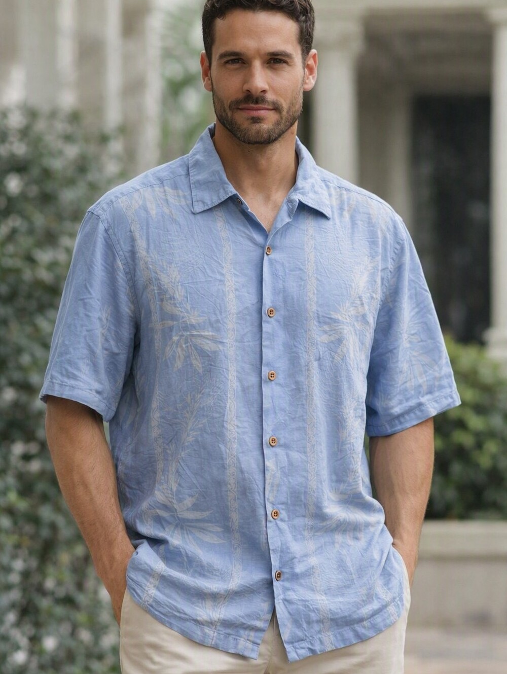 Mens Jamaica Jaxx 100% Silk Blue Short Sleeve Button-Down Hawaiian Shirt. L
